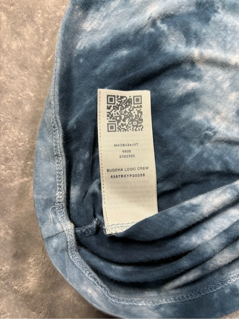 True Religion Men’s Blue & White Tie-Dye Logo Tee with Red Emblem